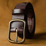 Men's Woven Leather Belt with Brass Pin Buckle