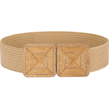 Women Wide Raffia Woven Elastic Belt