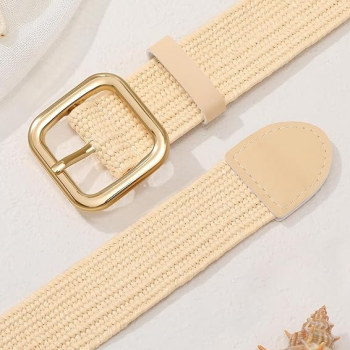 Women Raffia Braided Elastic Belt