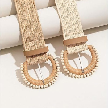 2-Pack Women Raffia Braided Elastic Belts